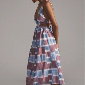 Anthropologie Blue Purple Deep-V Midi Dress